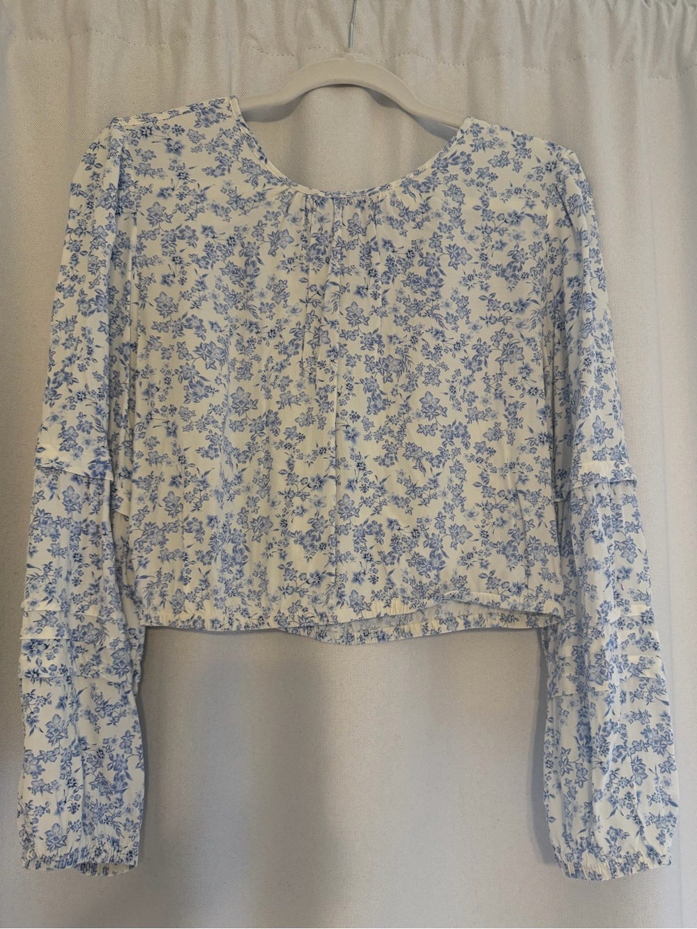 Z Supply Womens Blue Floral Long-Sleeve Blouse - White & Blue